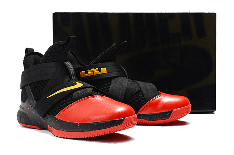 Men Nike Lebron James Soldier 12 Black Red Yellow Shoes